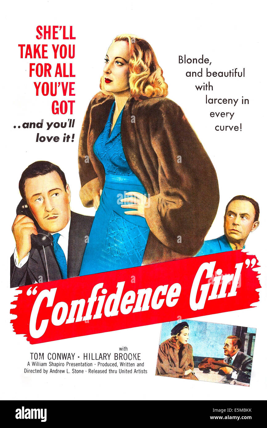 Ragazza di fiducia, noi poster, medio da sinistra: Tom Conway, Hillary Brooke, Eddie Marr, 1952 Foto Stock