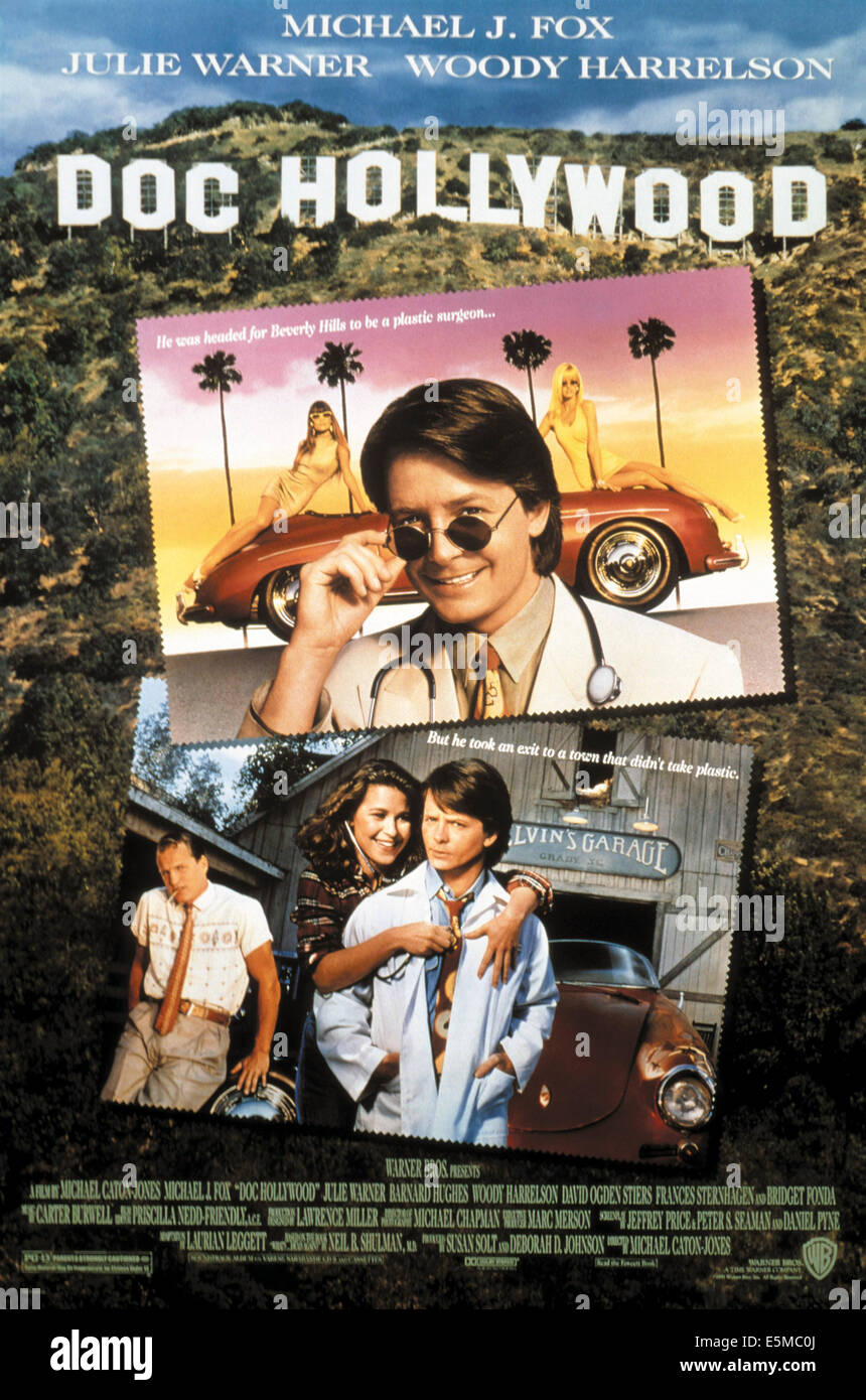 DOC HOLLYWOOD (top) Michael J. Fox, (fondo) Woody Harrelson, Julie Warner, Michael J. Fox, 1991, (c) Warner Brothers/cortesia Foto Stock