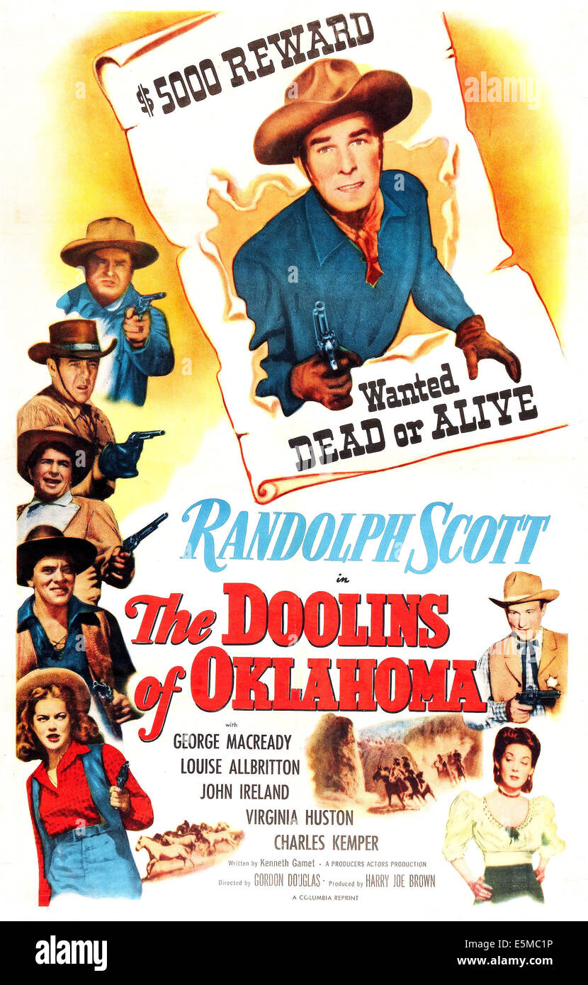 Il DOOLINS di Oklahoma, noi poster, dall'alto: Randolph Scott, Charles Kemper, Frank Fenton, Noah Beery Jr., John Irlanda, Dona Foto Stock