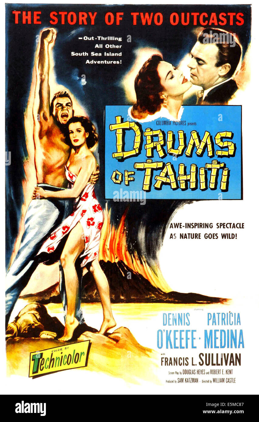 Tamburi di Tahiti, noi poster, da sinistra: Dennis O'Keefe, Patricia Medina, 1954 Foto Stock