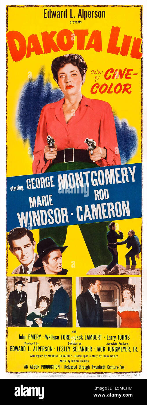 DAKOTA LIL, noi locandina, Marie Windsor, (alto), al di sotto di: Rod Cameron, George Montgomery, 1950. TM & Copyright ©xx Century-Fox Foto Stock