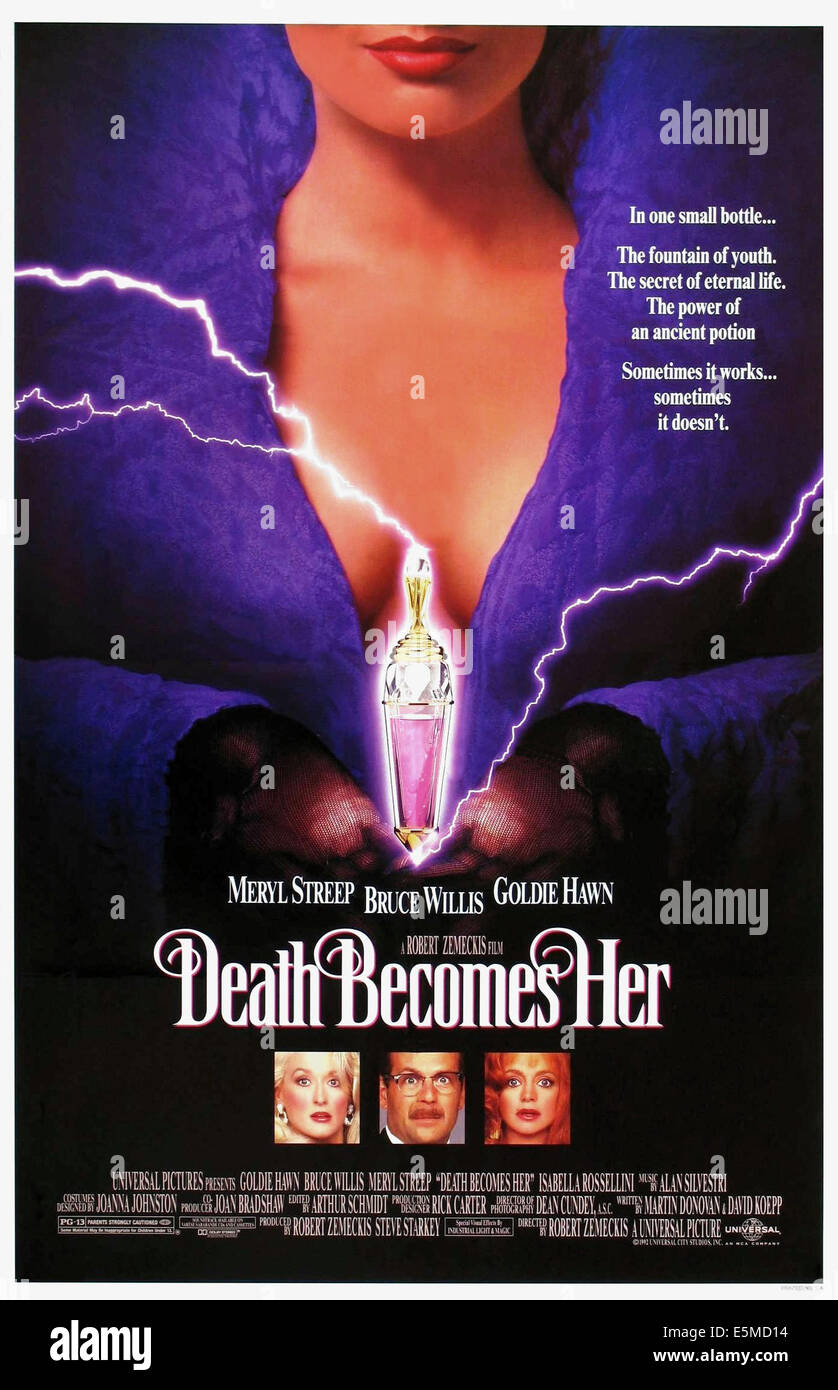 La morte diviene il suo, da sinistra, inferiore, Meryl Streep, Bruce Willis, Goldie Hawn, 1992, ©Universal Pictures/cortesia Everett Foto Stock