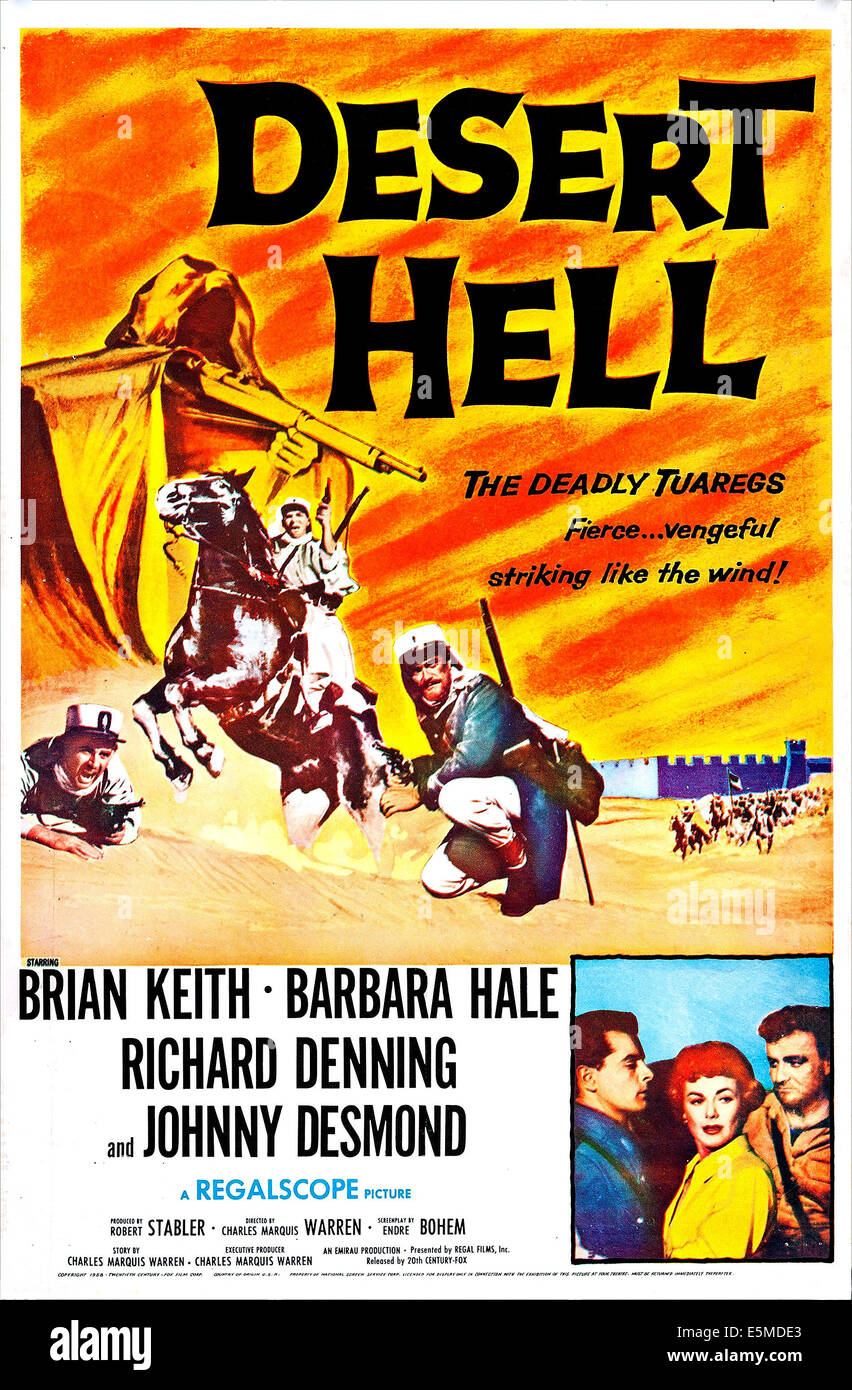 Deserto inferno, noi poster, in basso da sinistra: Johnny Desmond, Barbara Hale, Brian Keith sulla locandina, 1958 Foto Stock