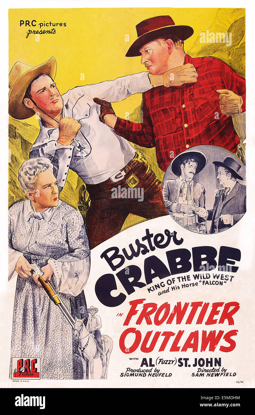 Frontiera fuorilegge, noi poster, da sinistra: Marin Sais, Buster Crabbe, Jack Ingram, in cerchio da sinistra: Buster Crabbe, Charles Foto Stock