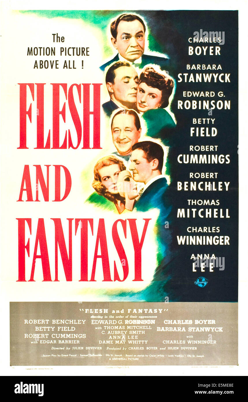 Carne e fantasia, noi poster, dall'alto: Edward G. Robinson, Charles Boyer, Barbara Stanwyck, Robert Benchley, Robert Cummings, Foto Stock