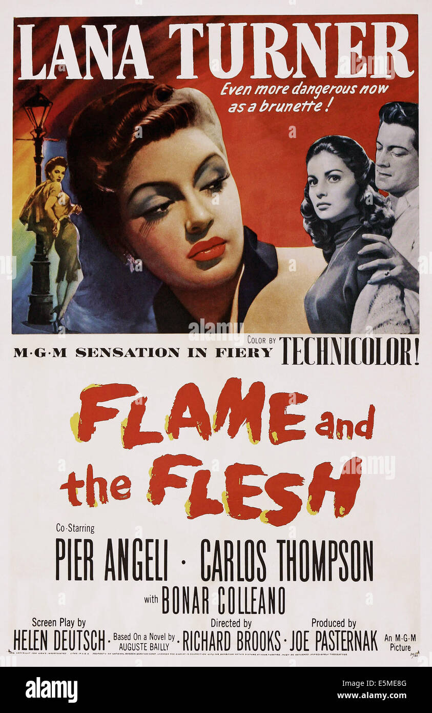Fiamma E LA CARNE, noi locandina, dal centro: Lana Turner, Pier Angeli, Carlos Thompson, 1954 Foto Stock
