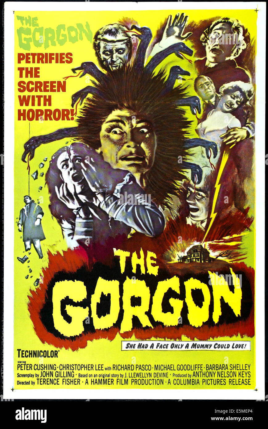 La Gorgone, Prudenza Hyman (come la Gorgone), Peter Cushing (angolo superiore destro), Barbara Shelley (donna sulla parte superiore destra), 1964. Foto Stock