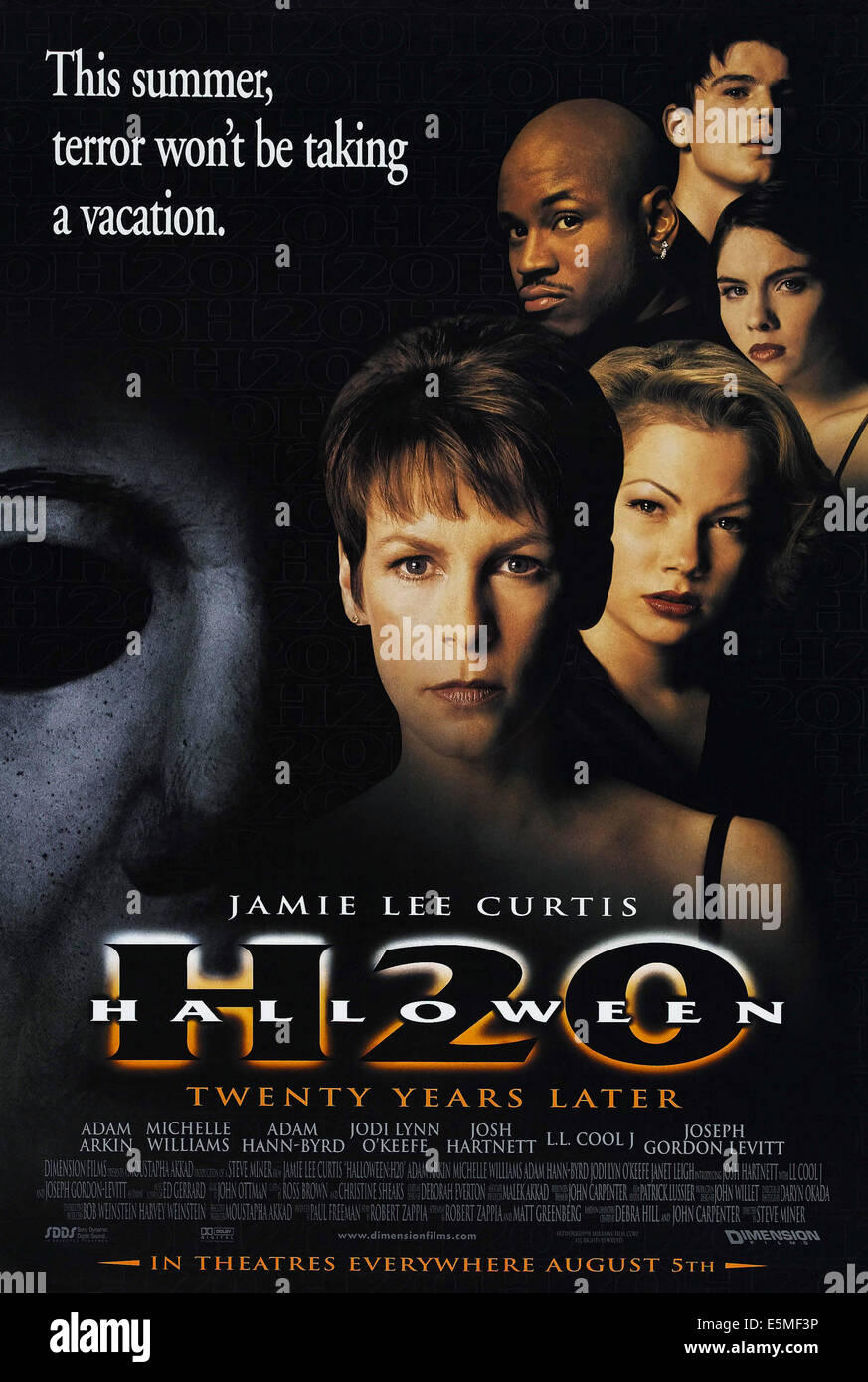 HALLOWEEN H20: 20 anni più tardi, noi anticipo locandina, dall'alto: Josh Hartnett, LL Cool J, Jodi Lyn O'Keefe, Michelle Williams, Foto Stock