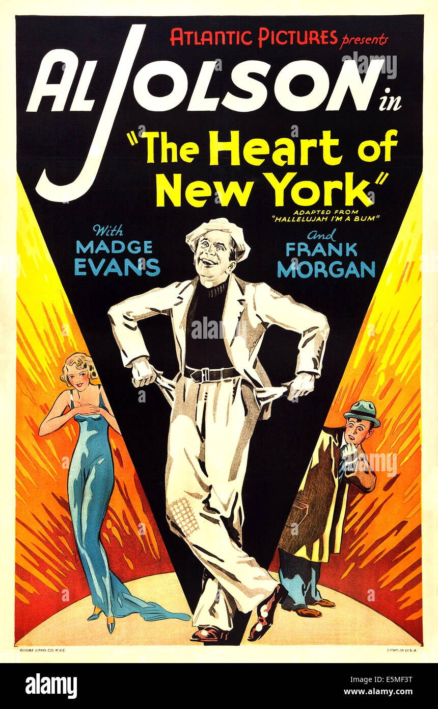 HALLELUJAH STO UN BUM, (aka IL CUORE DI NEW YORK), US riemissione locandina, da sinistra: Madge Evans, Al Jolson, Harry Langdon, 1933 Foto Stock