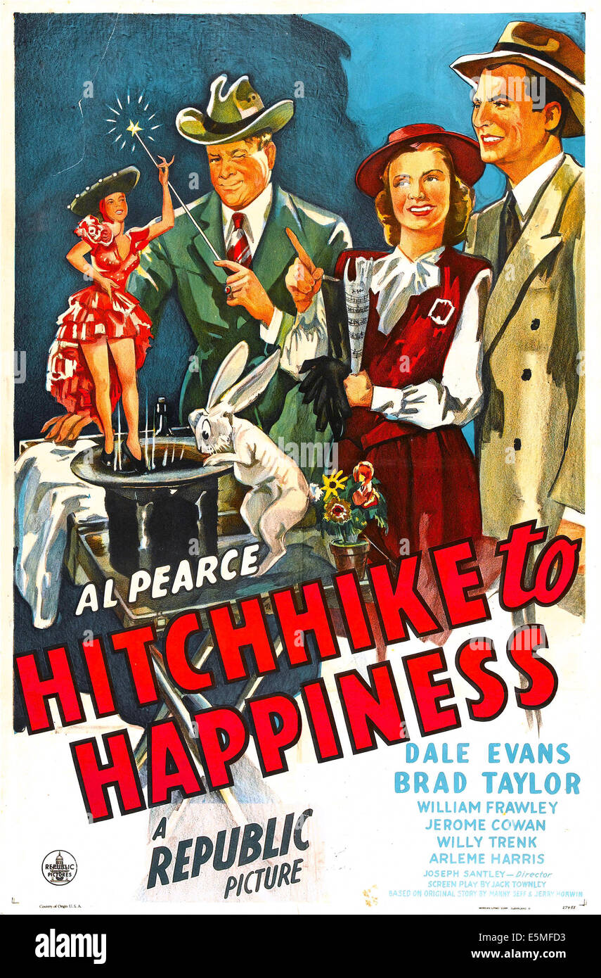 Autostop per la felicità, noi poster, da sinistra: Al Pearce, Dale Evans, Stanley Brown, 1945 Foto Stock