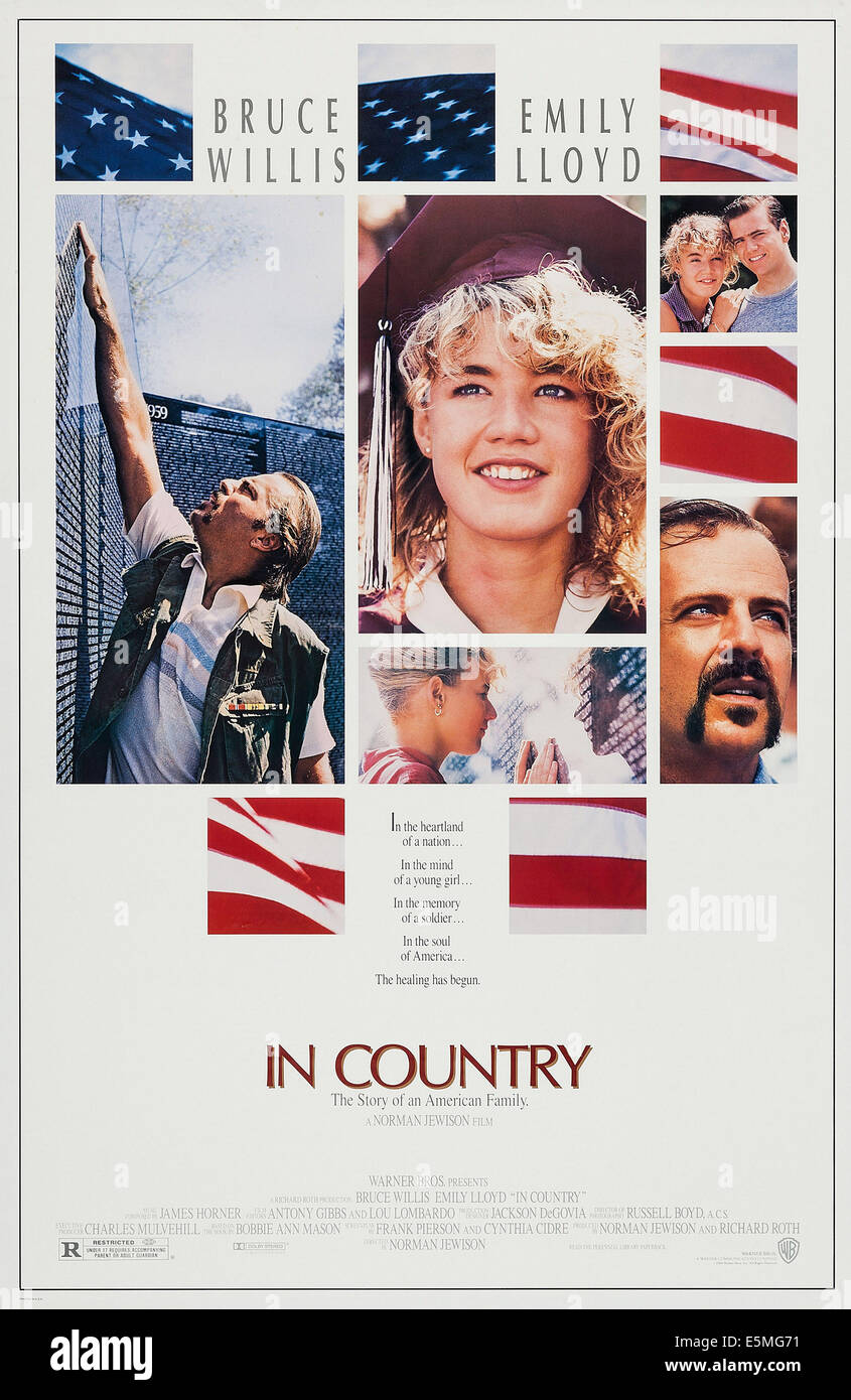 IN paese, noi locandina, centro: Emily Lloyd; in basso a sinistra e a destra: Bruce Willis, 1989. ©Warner Bros/cortesia Everett Foto Stock