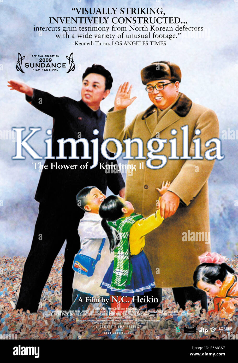 KIMJONGILIA, noi poster arte da un nord coreano la pittura di Kim Il Sung (in alto a destra) e suo figlio Kim Jong Il (sinistra), 2009. Foto Stock