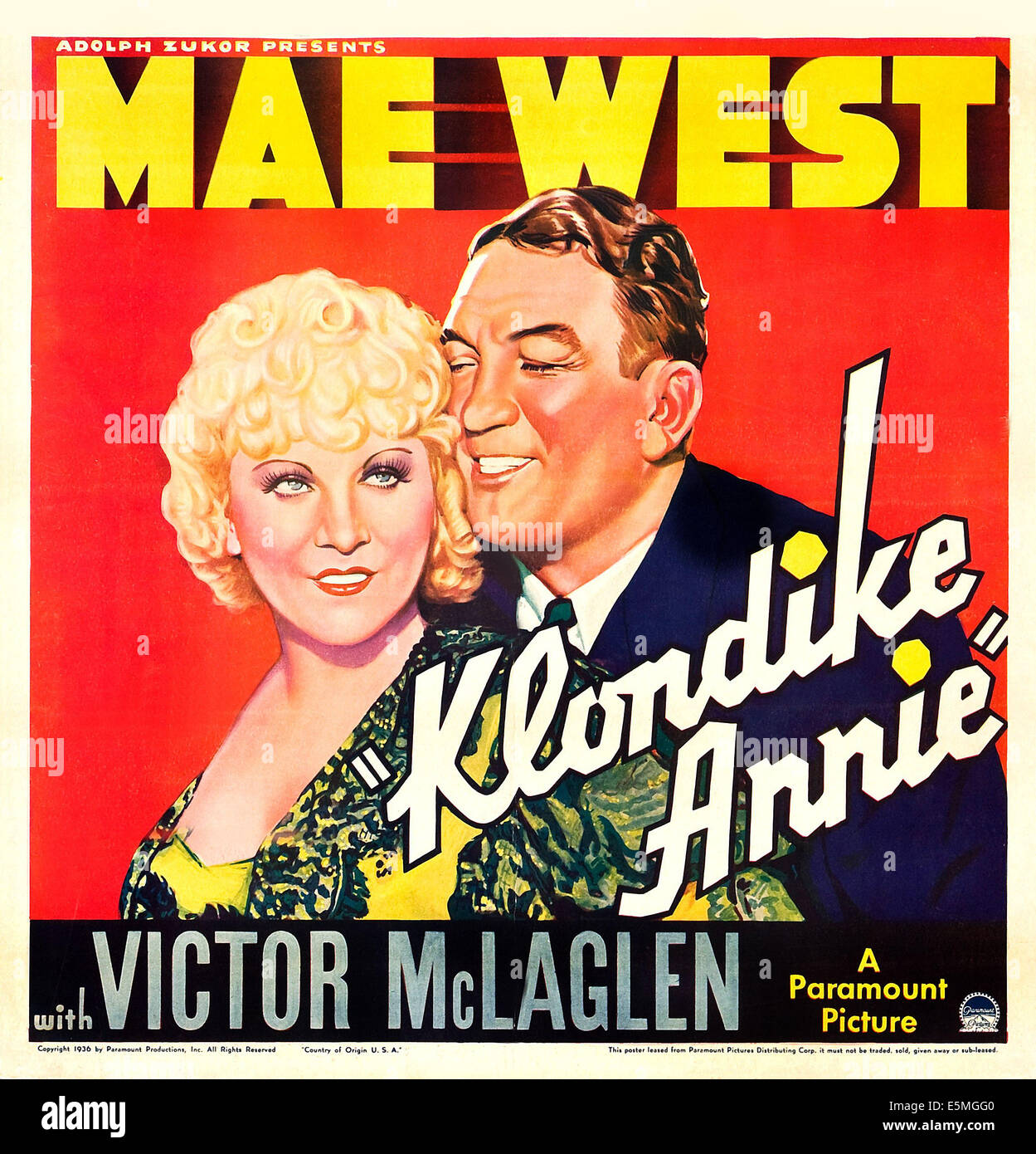 KLONDIKE ANNIE, noi locandina, da sinistra: Mae West, Victor McLaglen, 1936 Foto Stock