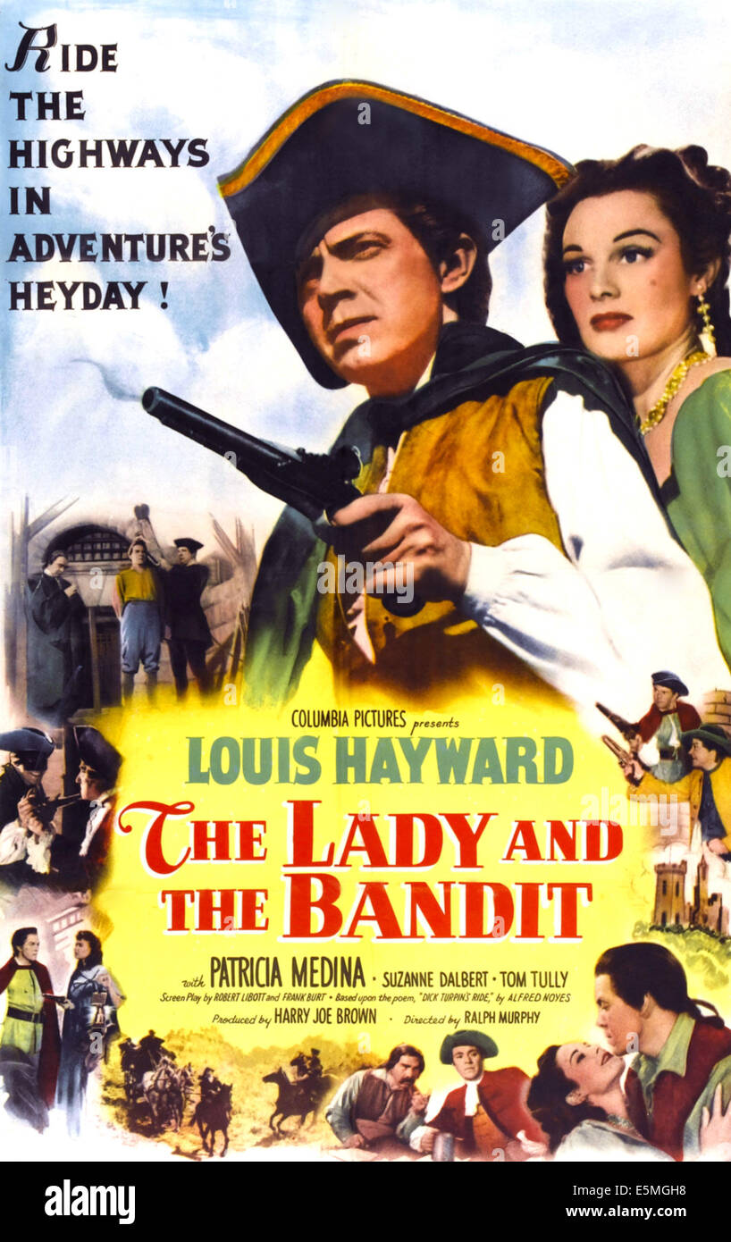 La signora e il bandito, top l-r: Louis Hayward, Patricia Medina sulla locandina, 1951. Foto Stock