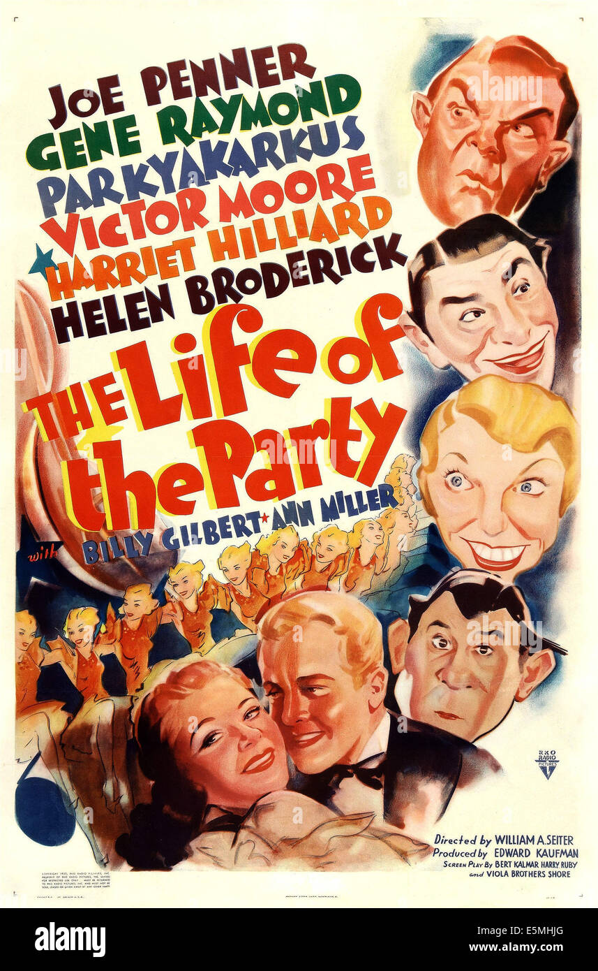 La vita del partito, noi locandina, in senso antiorario dall'alto: Victor Moore, Joe Penner, Helen Broderick, Parkyakarkus (aka Harry Foto Stock