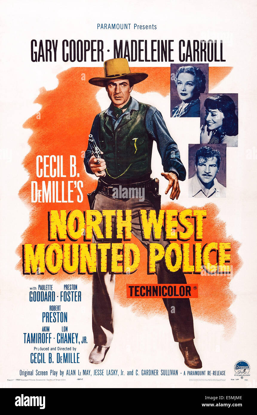 A nord ovest di polizia montata, noi poster, Gary Cooper (sinistra), dal top: Madeleine Carroll, Paulette Goddard, Robert Preston, Foto Stock