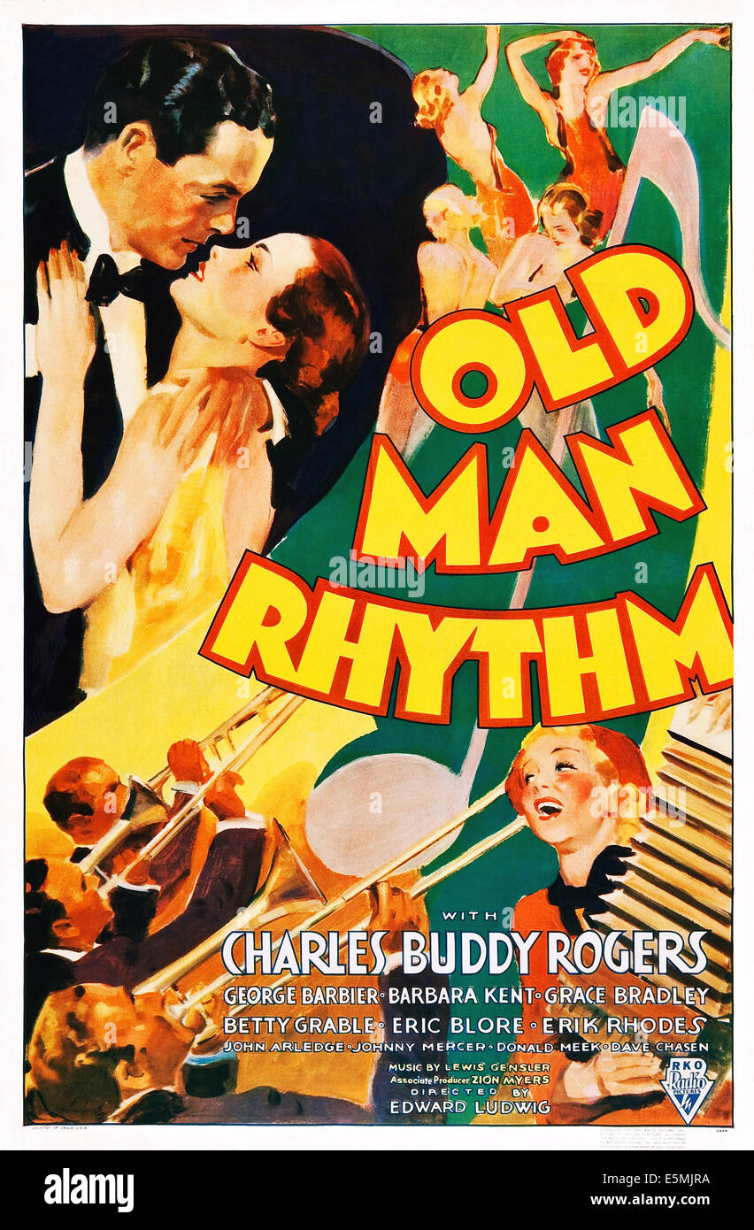Uomo vecchio ritmo, noi poster, dall'alto: Charles Buddy Rogers, Barbara Kent, in basso a destra: Betty Grable, 1935 Foto Stock