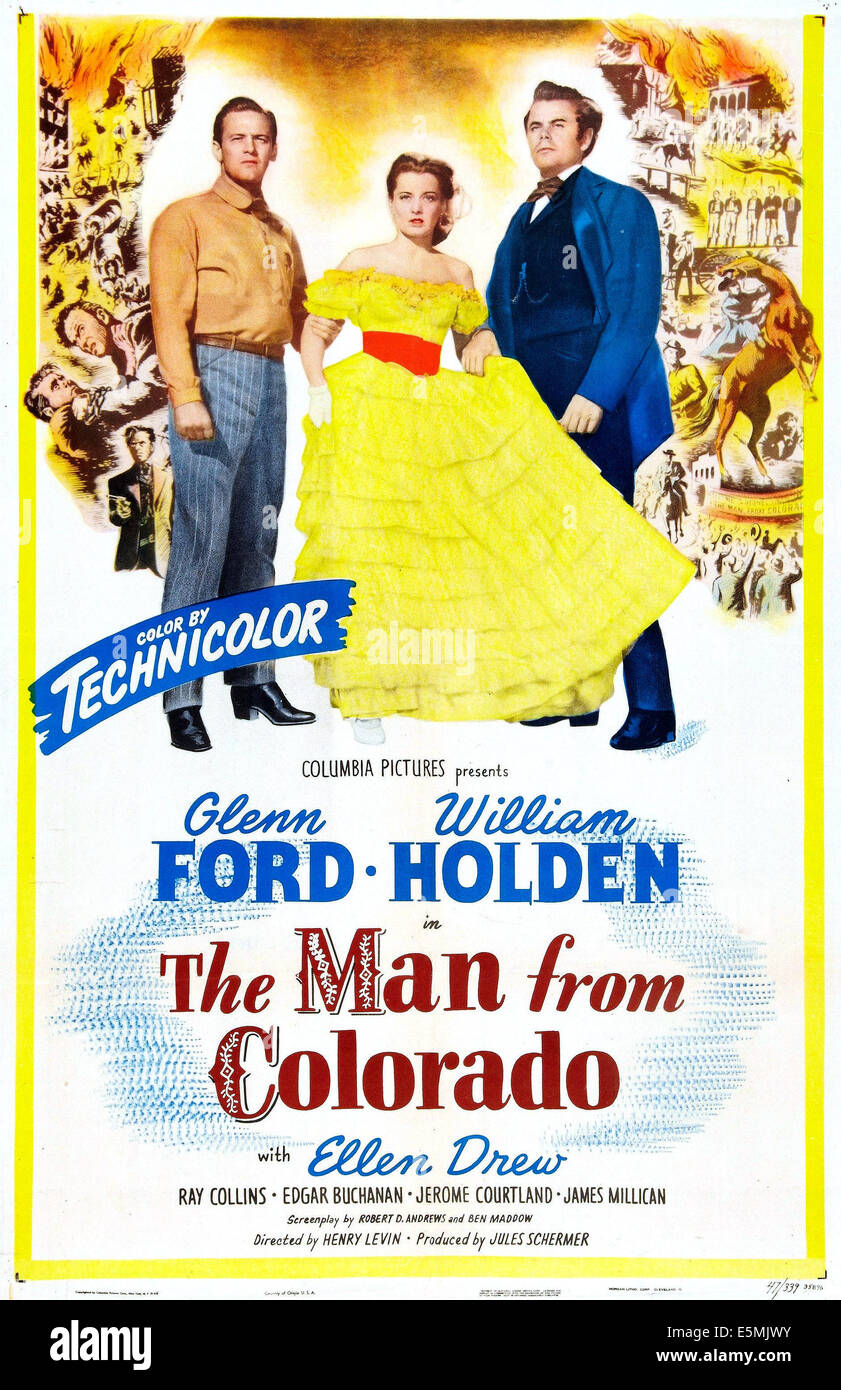 L'uomo da Colorado, USA il poster da sinistra: William Holden, Ellen Drew, Glen Ford, 1948 Foto Stock
