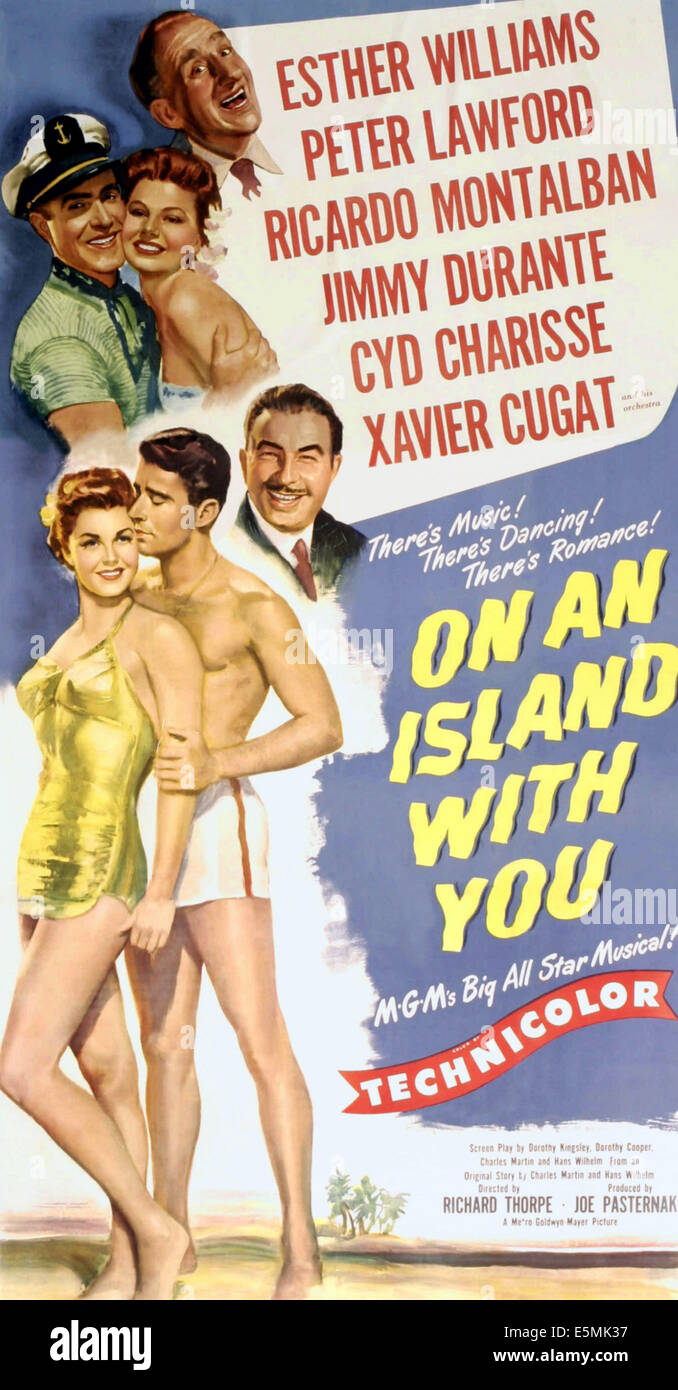 In un'isola con voi, dall'alto: Jimmy Duranti, Ricardo Montalban, Cyd Charisse, Xavier Cugat, Esther Williams, Peter Lawford Foto Stock