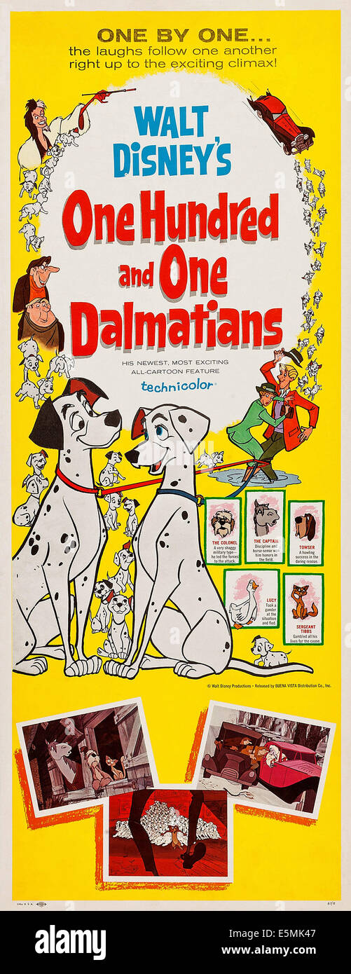 E UN CENTINAIO DI UNO dalmati, dall'alto: Cruella De Vil, Jasper Badun, Orazio Badun, pongo, perdita, Anita, Roger, Foto Stock