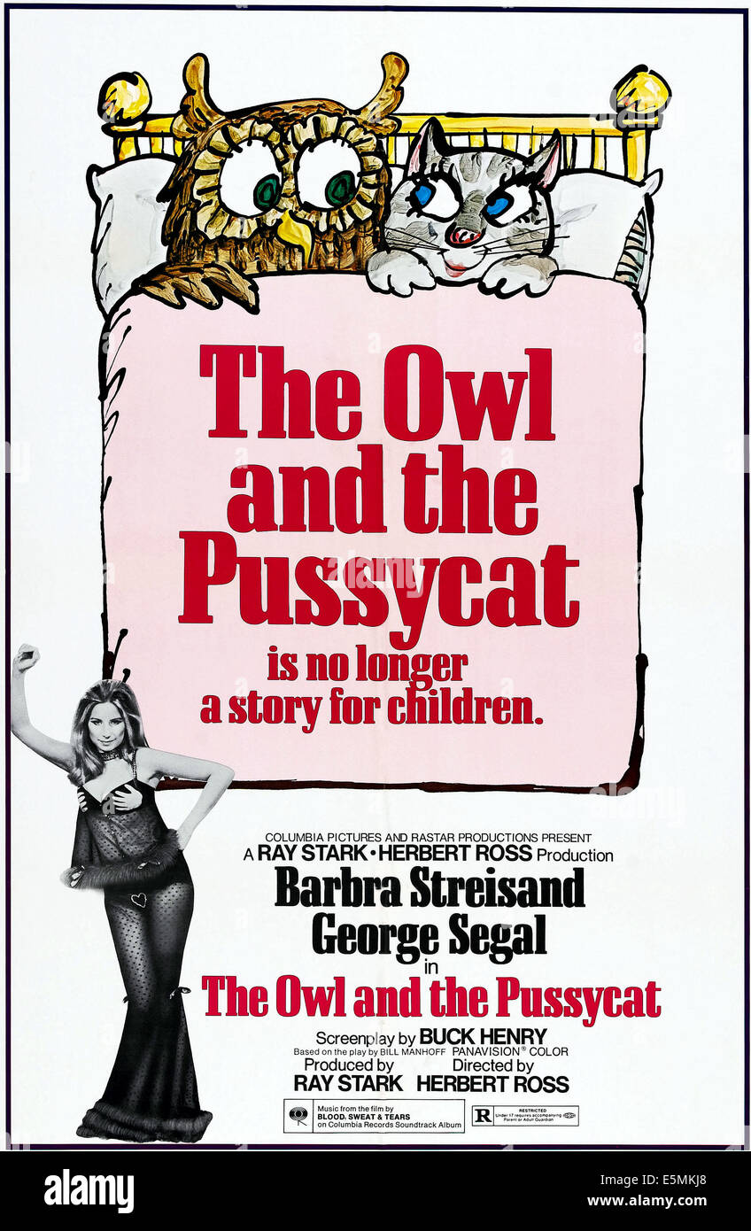 La civetta e la Pussycat, in basso a sinistra: Barbra Streisand su locandine, 1970 Foto Stock