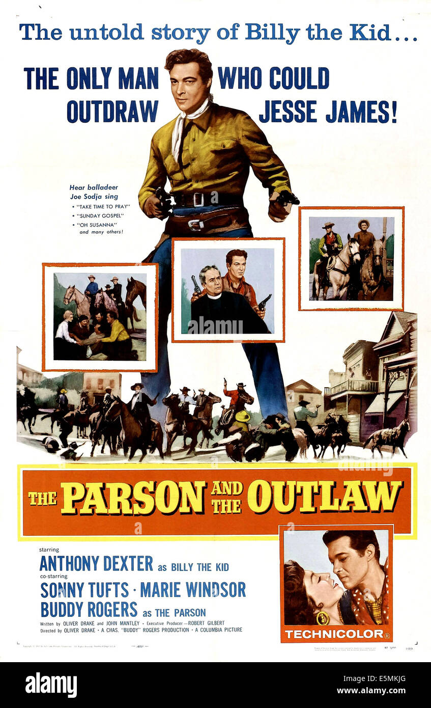 Il Pievano e i fuorilegge, U.S. locandina, Anthony Dexter (center & inserto), Charles Buddy Rogers (Sinistra, Centro inserto), 1957 Foto Stock