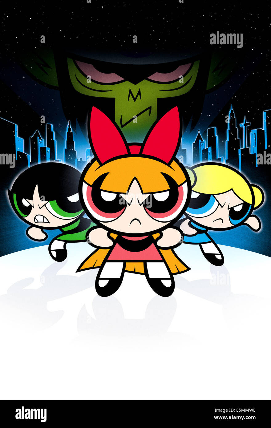 POWERPUFF GIRLS MOVIE, il ranuncolo, Blossom, bolle, Mojo Jojo (fondo), 2002 (c) Warner Brothers. La cortesia Everett Foto Stock