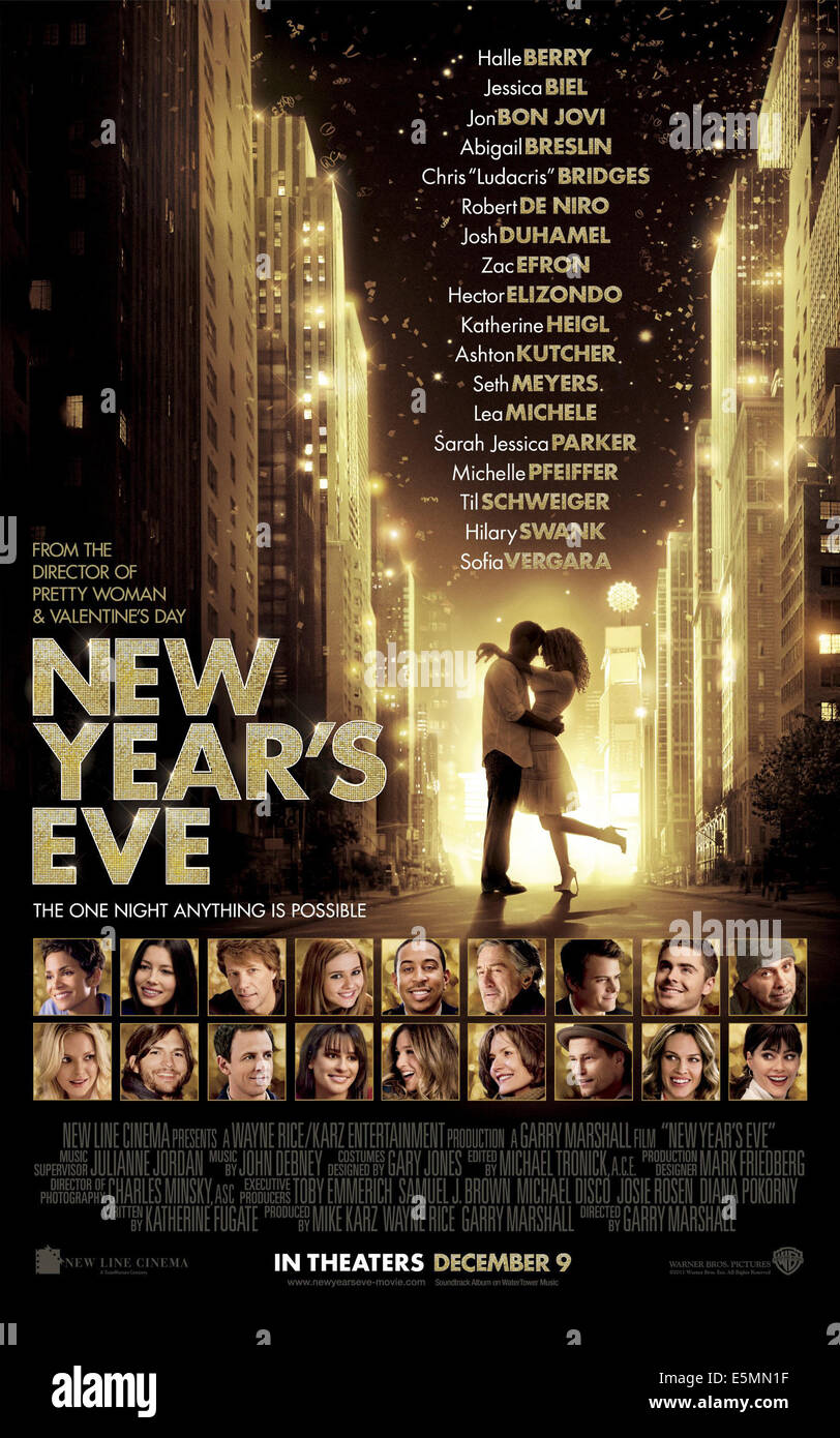 La Vigilia di Capodanno, top l-r: Halle Berry, Jessica Biel, Jon Bon Jovi, Abigail Breslin, Ludacris, Bob DeNiro, Josh Duhamel, Zac Foto Stock