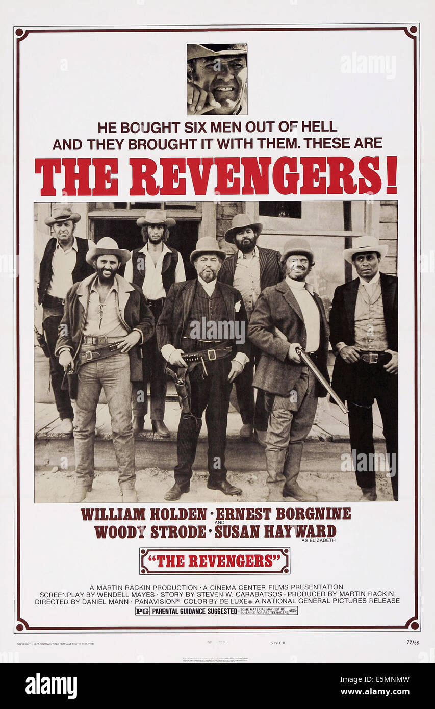 Il REVENGERS, noi poster, fila anteriore 2a da sinistra: Jorge Martínez de Hoyos, Ernest Borgnine, Woody progredito, bancata posteriore da sinistra: Foto Stock