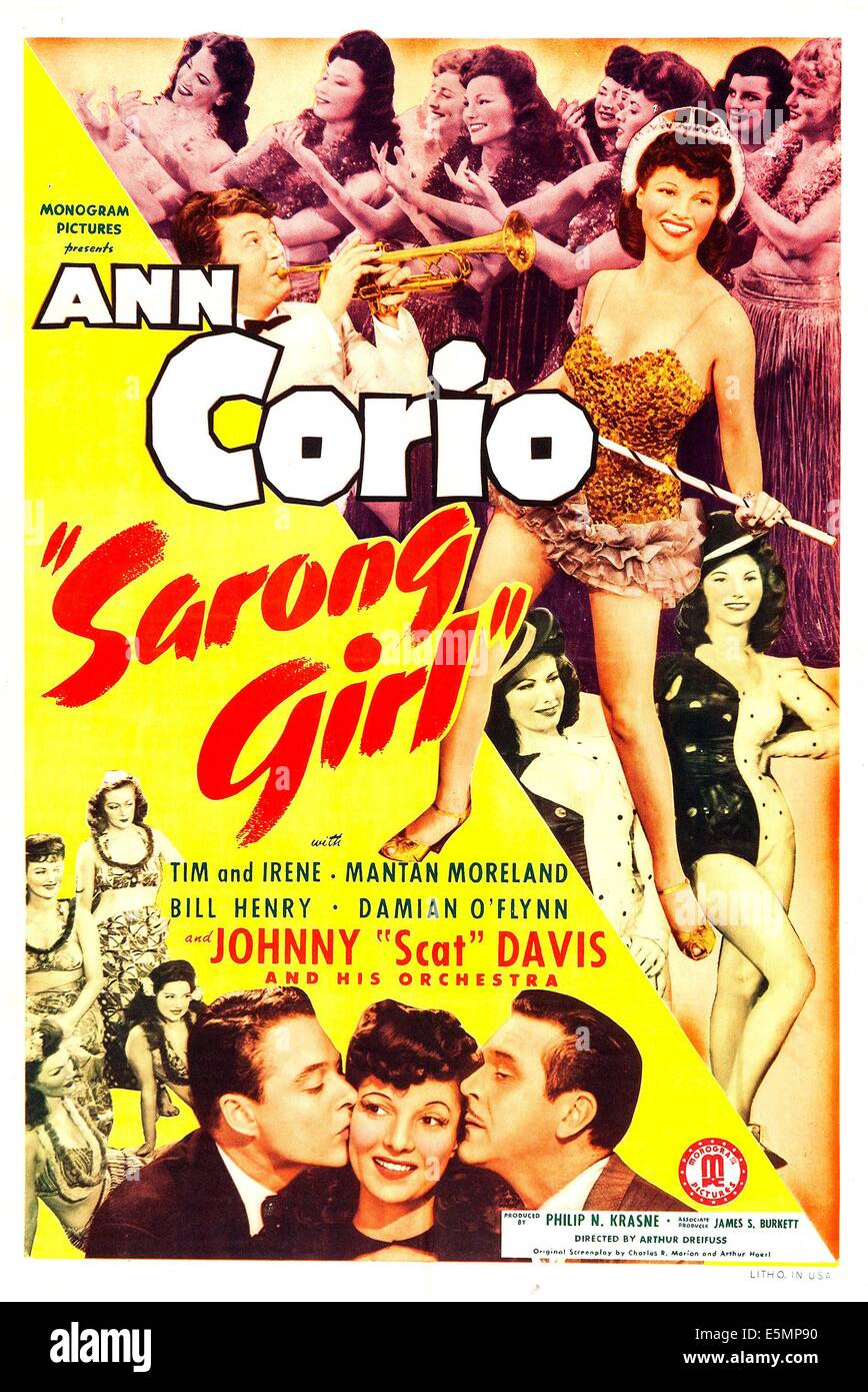 SARONG GIRL, noi poster, Ann Corio (centro), in basso da sinistra: William Henry, Ann Corio, Henry Kolker, 1943 Foto Stock