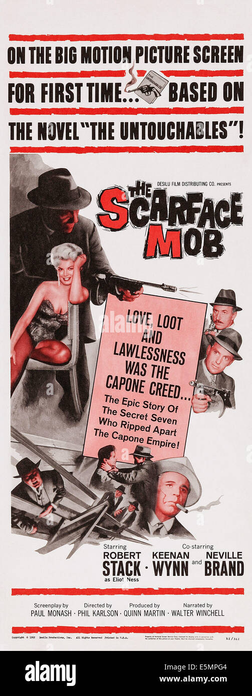 Il SCARFACE MOB, (aka gli intoccabili), US locandina, sinistra: Barbara Nichols; a destra, dall'alto: Keenan Wynn, Robert Stack, Foto Stock