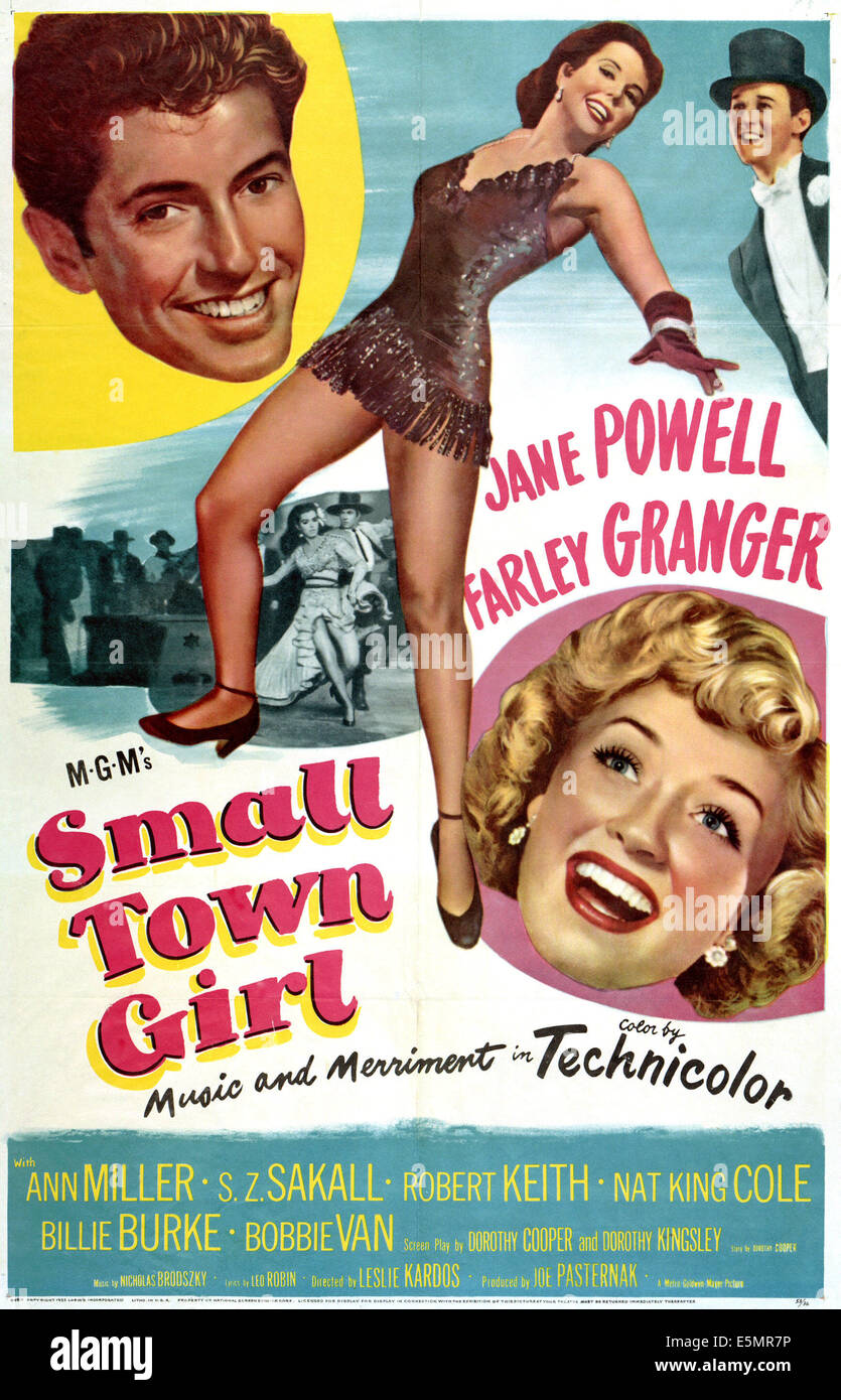 Città piccola ragazza, parte superiore da sinistra: Farley Granger, Ann Miller, Bobby Van; dal fondo estrema destra: Jane Powell, 1953 Foto Stock