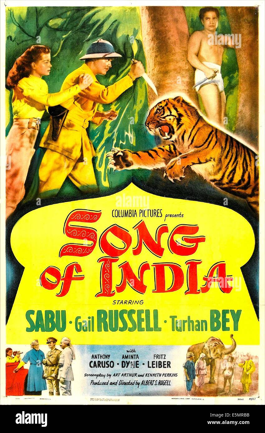 La canzone di India, noi poster, parte superiore da sinistra: Turhan Bey, Gail Russell, Sabu, 1949 Foto Stock