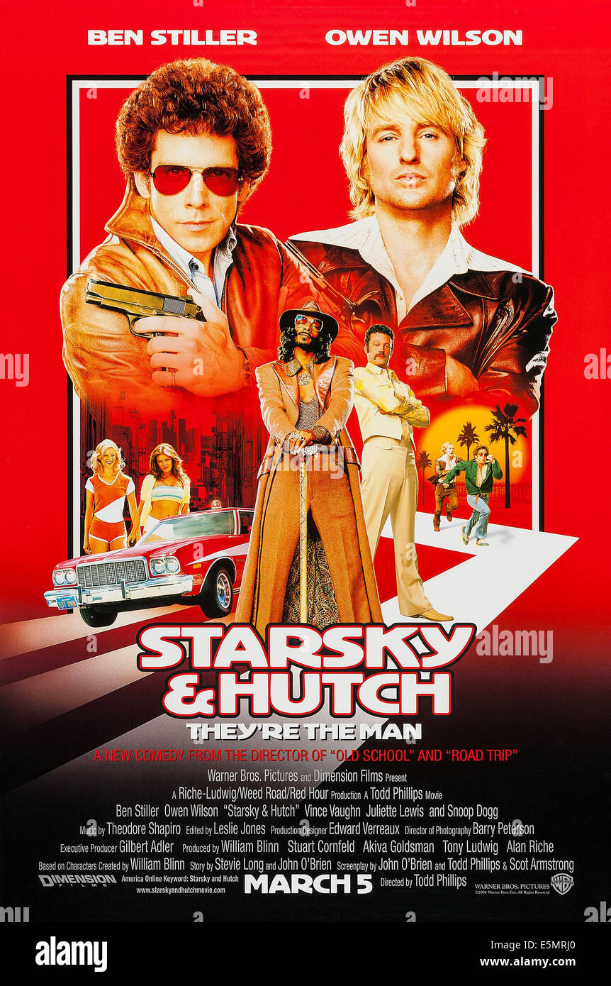 STARSKY & Hutch, noi anticipo locandina, parte superiore da sinistra: Ben Stiller, Owen Wilson; fondo dal centro: Snoop Dogg, Vince Vaughn, Foto Stock