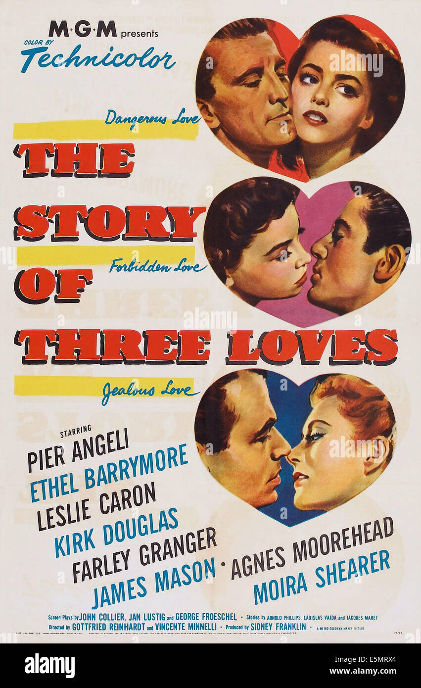 La storia di tre amori, noi poster, parte superiore da sinistra: Kirk Douglas, Pier Angeli, centro da sinistra: Leslie Caron, Farley Granger, Foto Stock