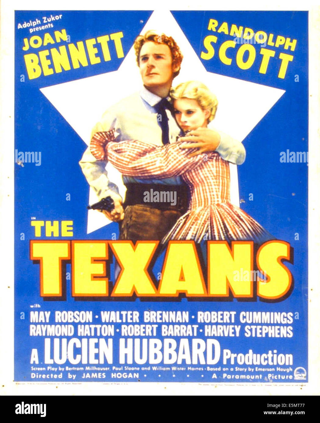 I Texans, da sinistra: Randolph Scott, Joan Bennett sulla scheda finestra 1938 Foto Stock