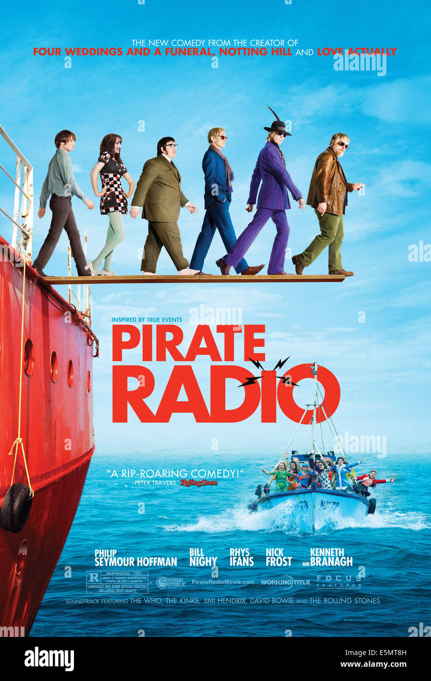 RADIO pirata, (aka la barca che ha oscillato), U.S. locandina, da sinistra: Tom Sturridge, Talulah Riley, Nick Frost, Bill Nighy, Foto Stock