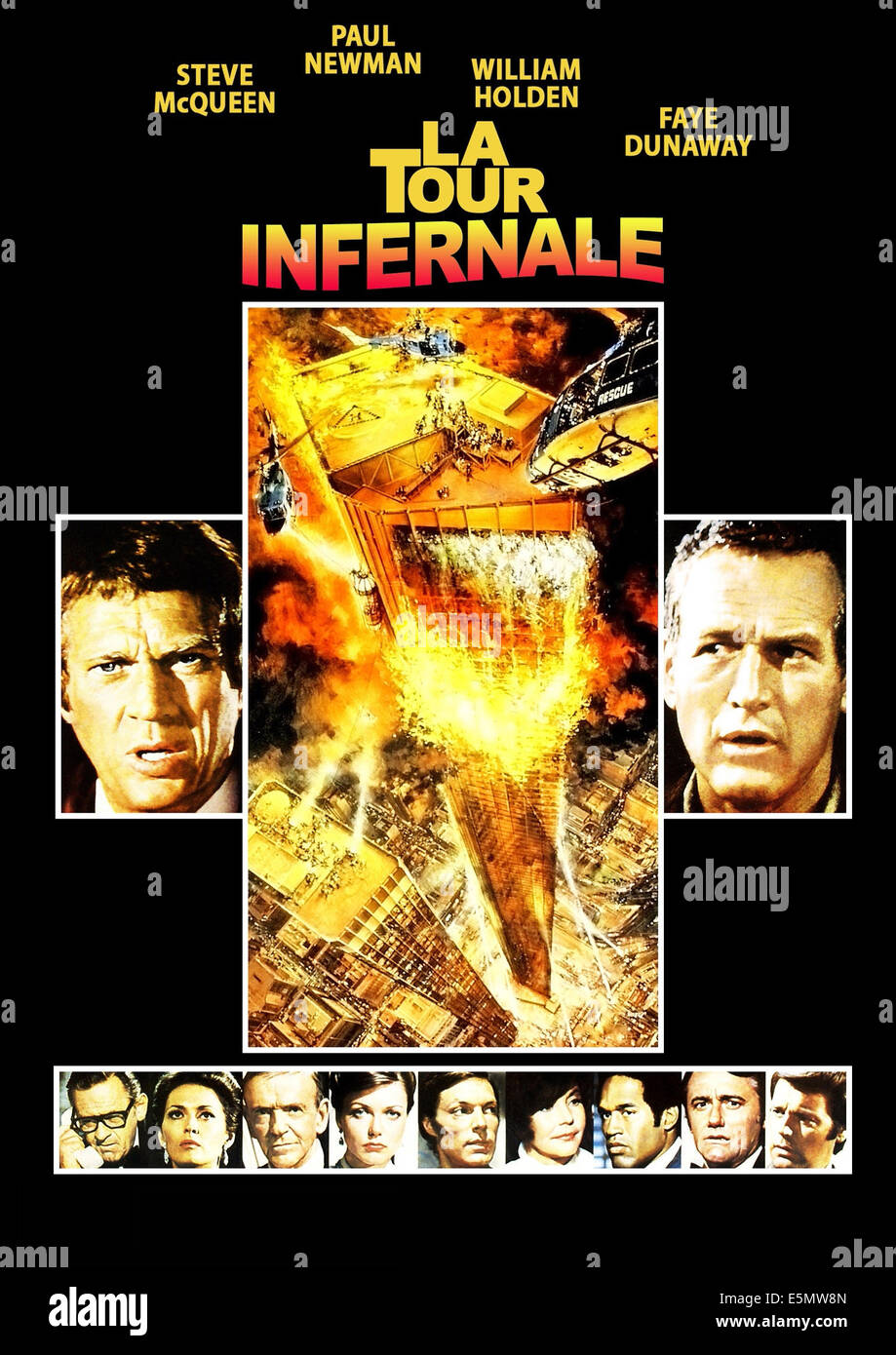 L'INFERNO (aka LA TOUR INFERNALE), top l-r: Steve McQueen, Paul Newman, fondo l-r: William Holden, Faye Dunaway, Foto Stock