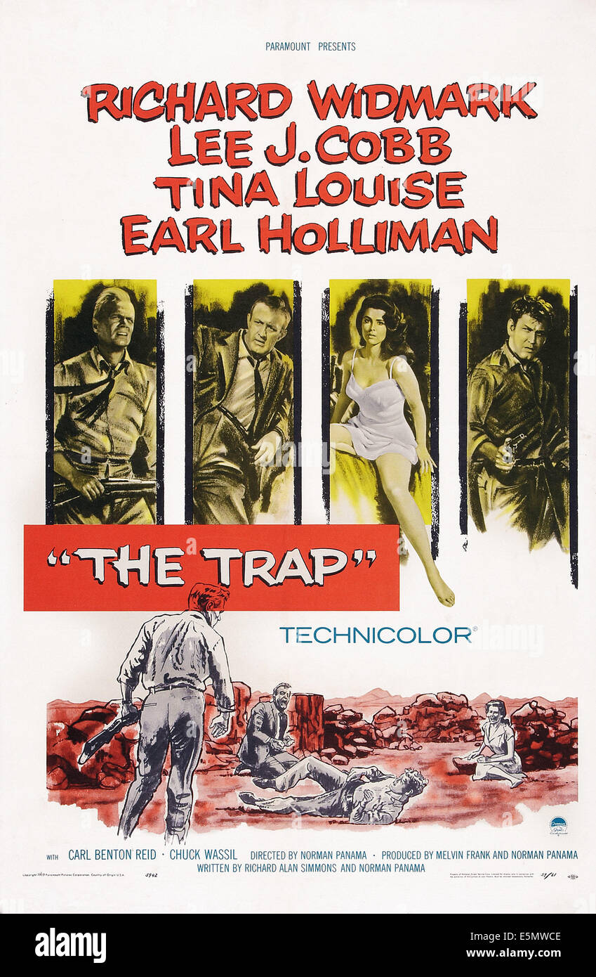 La trappola, noi poster, da sinistra: Richard Widmark, Lee J. Cobb, Tina Louise, Earl Holliman, 1959 Foto Stock