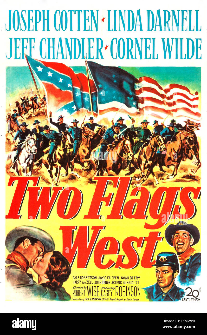 Due bandiere WEST, noi locandina, Jeff Chandler, Cornel Wilde, 1950. TM e copyright XX Century Fox Film Corp. Tutti i diritti Foto Stock