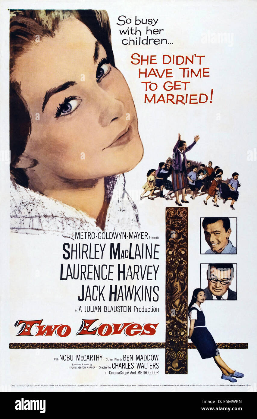 Due amori, noi locandina, in senso orario a partire da in alto a sinistra: Shirley MacLaine, Laurence Harvey, Jack Hawkins, Nobu McCarthy, 1961 Foto Stock