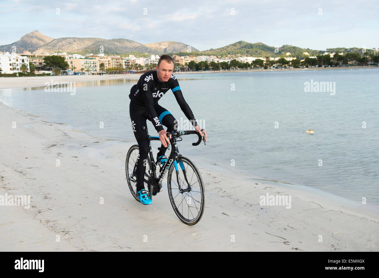 Chris Froome ciclista al cielo del team winter training camp in Alcudia maiorca.Vincitore del Tour de France Olympic Medallist Foto Stock