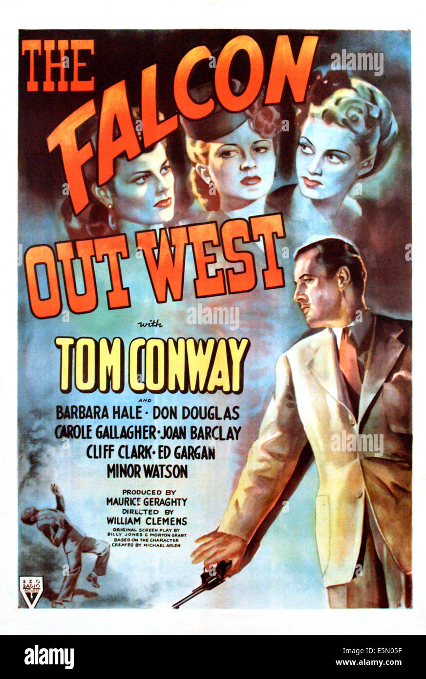 Il FALCON FUORI WEST, Tom Conway (in basso a destra), 1944 Foto Stock