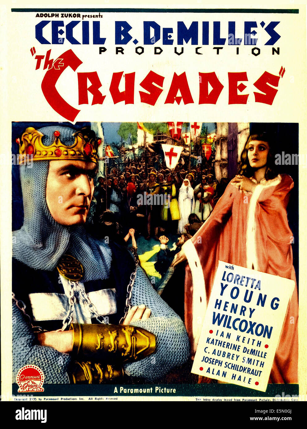 Le crociate, da sinistra: Henry Wilcoxon, Loretta Young sulla finestra midget card, 1935. Foto Stock