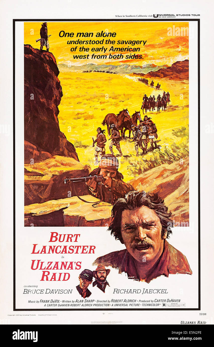 ULZANA IL RAID, noi locandina, Bruce Davison, Richard Jaeckel, Burt Lancaster, 1972 Foto Stock