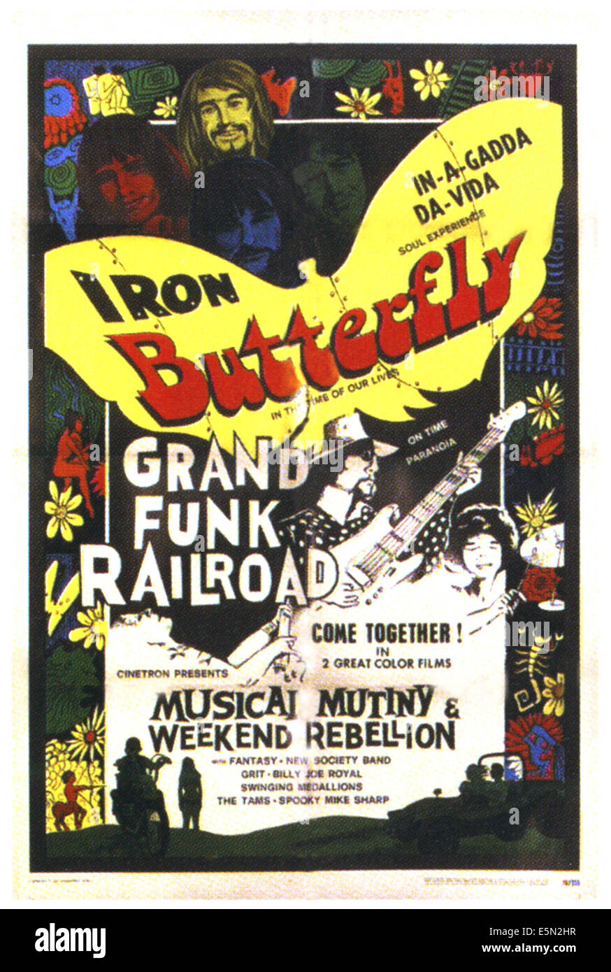 Ammutinamento musicale a partire dall'alto: Ferro Butterfly, Grand Funk Railroad, 1970. Foto Stock