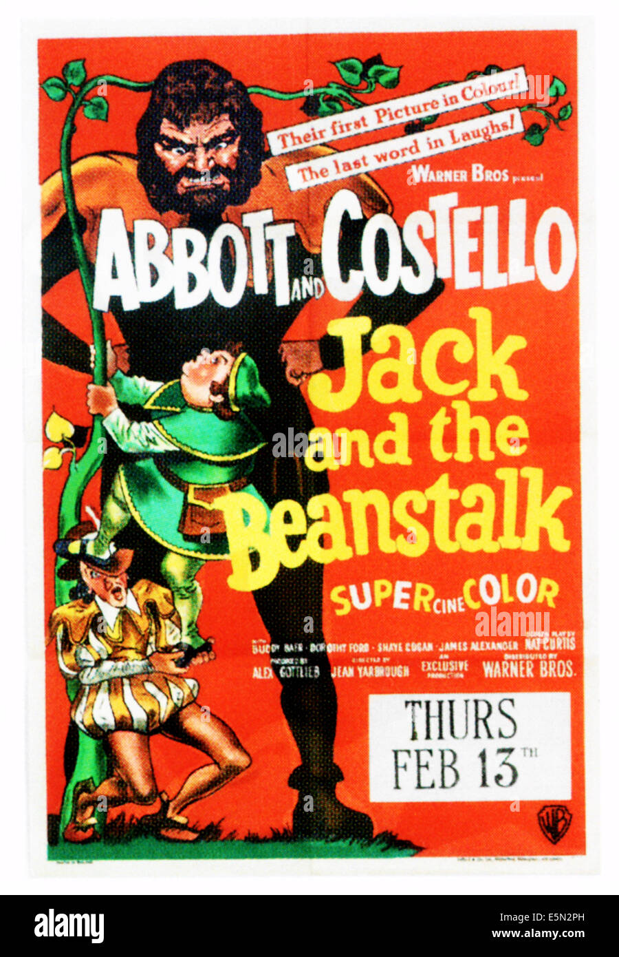 Il martinetto e la BEANSTALK, sinistra dall'alto: Lou Costello, Bud Abbott, destra: Buddy Baer sul Regno Unito locandina, 1952. Foto Stock