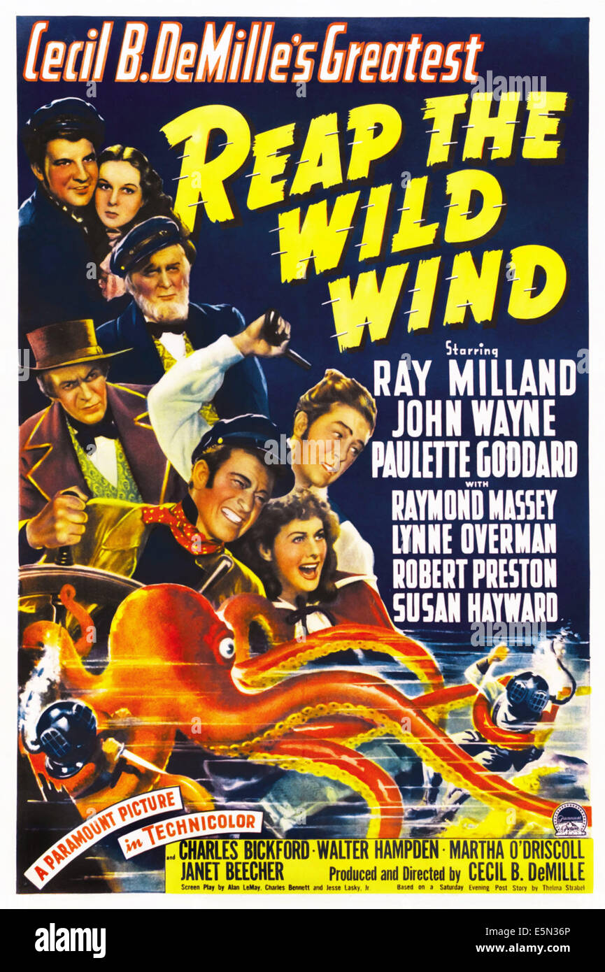 Sfruttare il vento selvaggio, dalla parte superiore sinistra: Ray Milland e Paulette Goddard, Lynne Overman, Raymond Massey, Ray Milland, Susan Hayward, Foto Stock