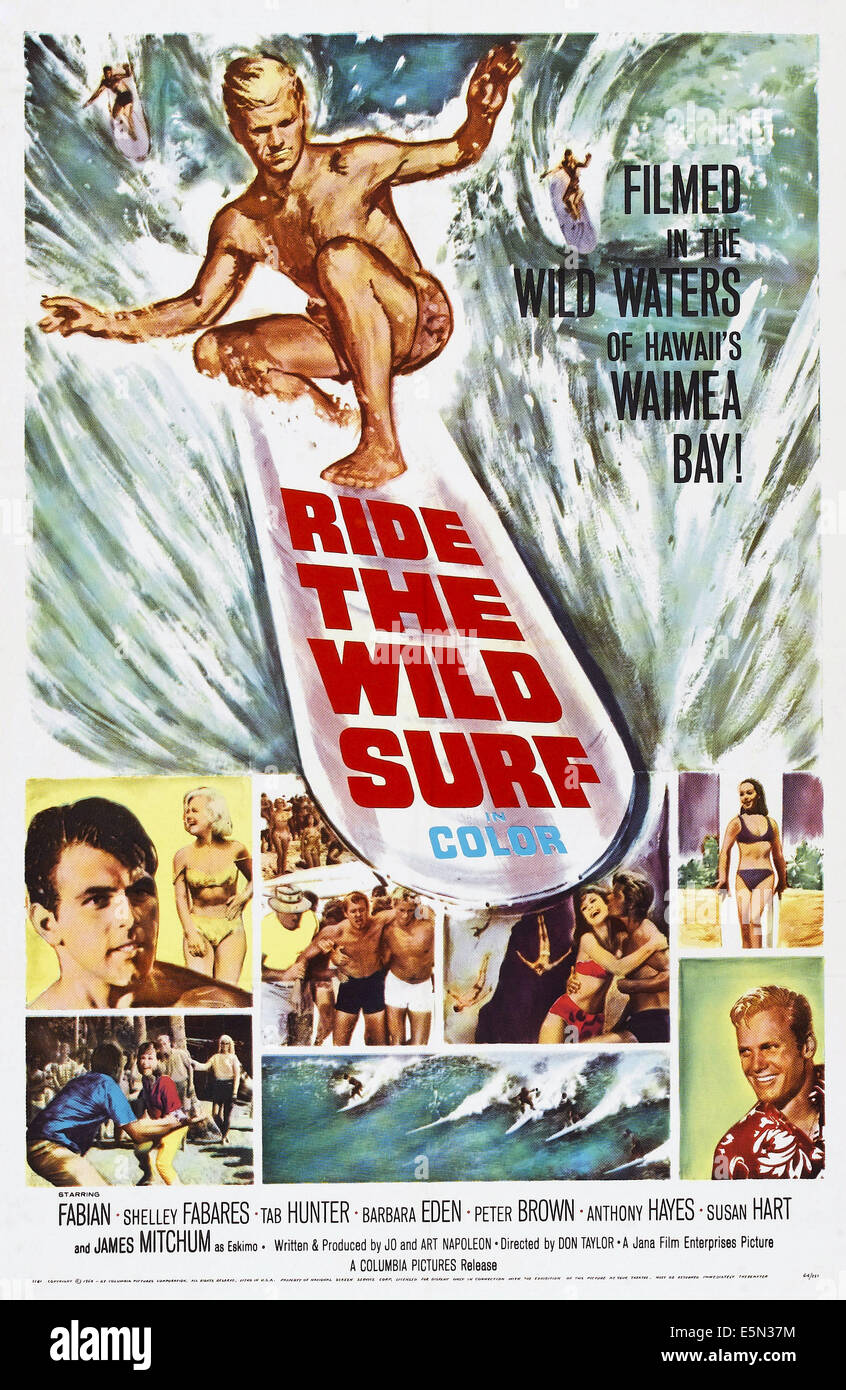 Cavalcare le onde, noi locandina, inferiore in alto a sinistra: Fabian, in basso a destra: Tab Hunter, 1964. Foto Stock