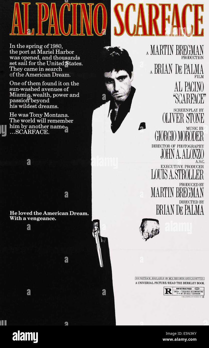 SCARFACE, Al Pacino, locandina, 1983 ©universale/cortesia Everett Collection Foto Stock
